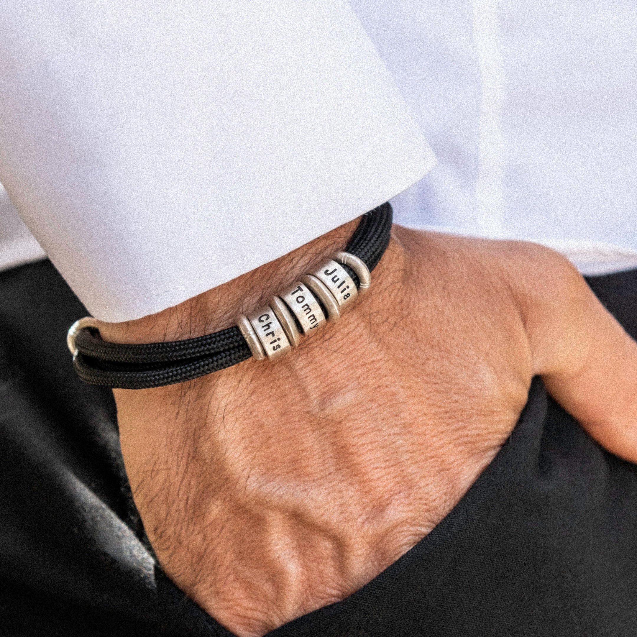 Men bracelet with small deals custom beads in silver