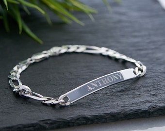 Personalized Silver 925 Men ID Bracelet • Custom Made Gold Men's Jewelry • Engraved Sterling Silver Jewelry for Dad • Father's Day Gift