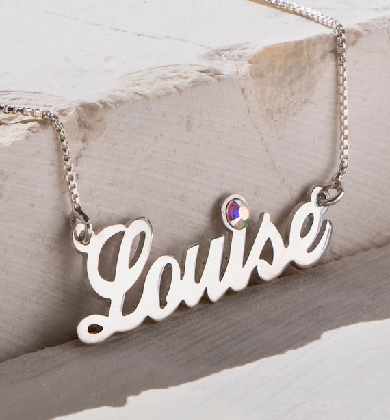 Nameplate necklace with best sale birthstone