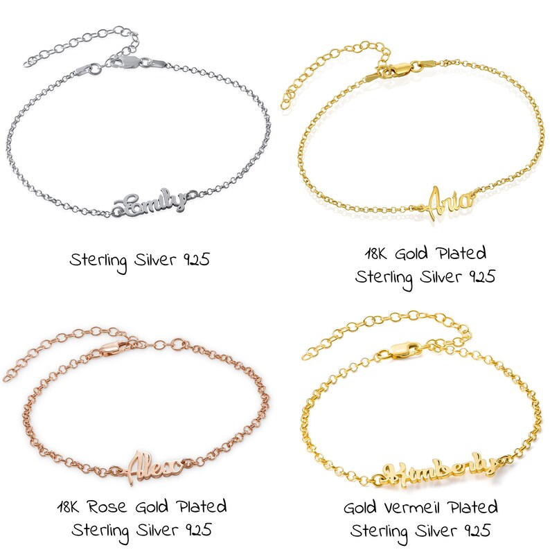 Personalized Name Anklet Silver 925 Rose Gold Bracelet Etsy