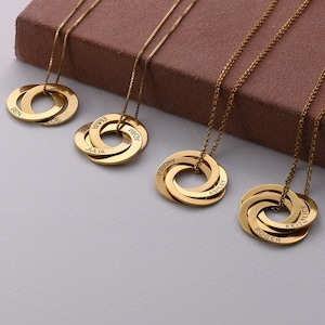 Customized Up to 5 Russian Rings Pendant Necklace • Multiple Circle Pendants Engraving • Silver Jewelry for Mom Wife • Christmas Gift