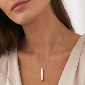 Personalized 3D Vertical Bar Necklace Customized 4 Sides with Engraving Jewelry Gifts for Her Mom Grandma Sister Mother's Day Gift image 8