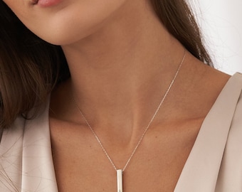Personalized 3D Vertical Bar Necklace • Customized 4 Sides with Engraving • Jewelry Gifts for Her Mom Grandma Sister • Christmas Gift