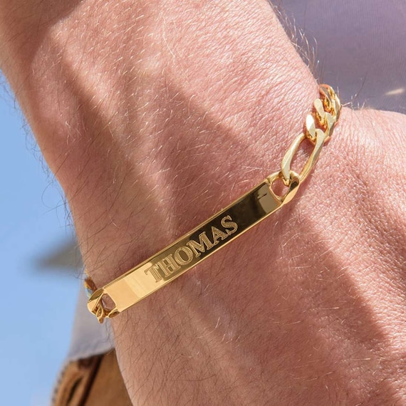 Personalized Men's ID Engraved Bracelet Gold SilverCustom Etsy