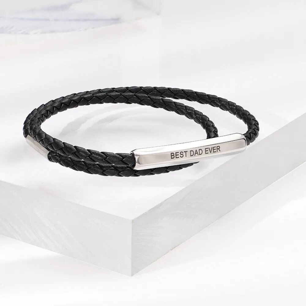 Bracciale In Pelle Personalizzato Per Uomo - Con Nome E Foto, Chiusura Magnetica, Regalo Elegante - Foto 12