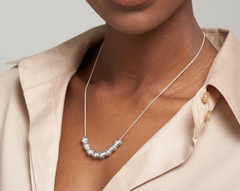 Personalized Balance Bead Cable Link Necklace • Silver 925, Gold • Diamond Option • Custom Christmas Jewelry Gift Woman, Mom, Grandma