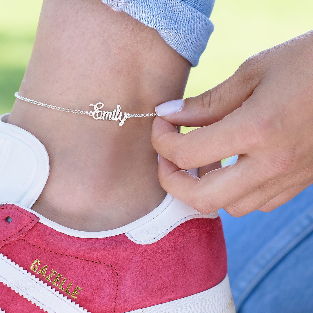 Personalized Name Anklet Bracelet Sterling Silver 925 Gold • Customized ...