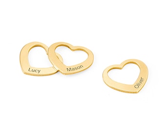 May include: Three gold heart-shaped charms with the names "Lucy", "Mason", and "Oliver" engraved on them.