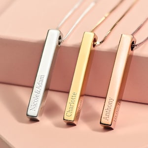 Personalized 3D Vertical Bar Necklace Customized 4 Sides with Engraving Jewelry Gifts for Her Mom Grandma Sister Mother's Day Gift zdjęcie 1