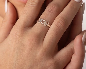 Custom Initials Gold Ring A-Z letters • Dainty Stacking Rings • Personalized Monogram Ring • Heart and Initials Ring • Christmas Gift