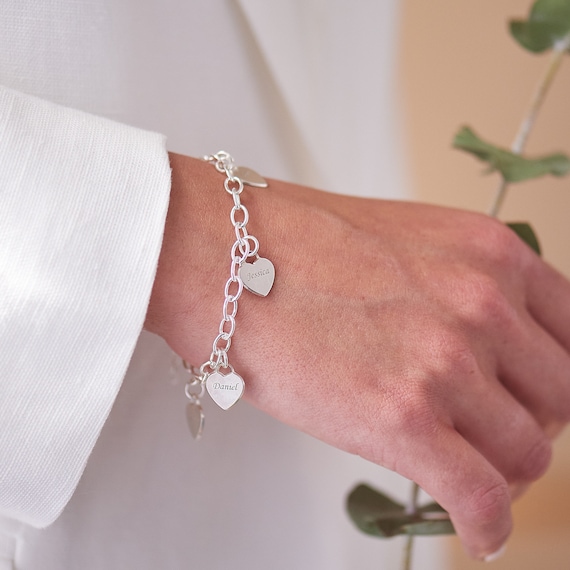 Personalised Heart Chain Bracelet, 925 Sterling Silver | Charming Engraving