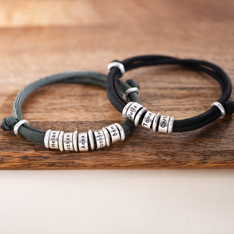 Customizable Men's Beads Bracelet With Engraving Black Etsy UK