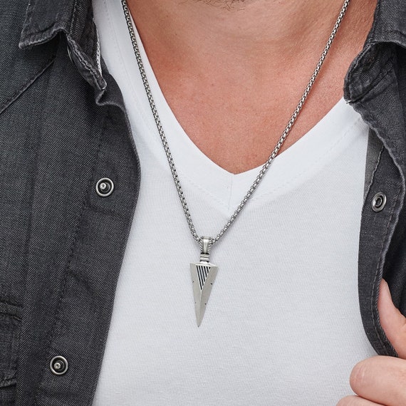 Personalized Men's Arrow Necklace Sterling Silver925 Etsy