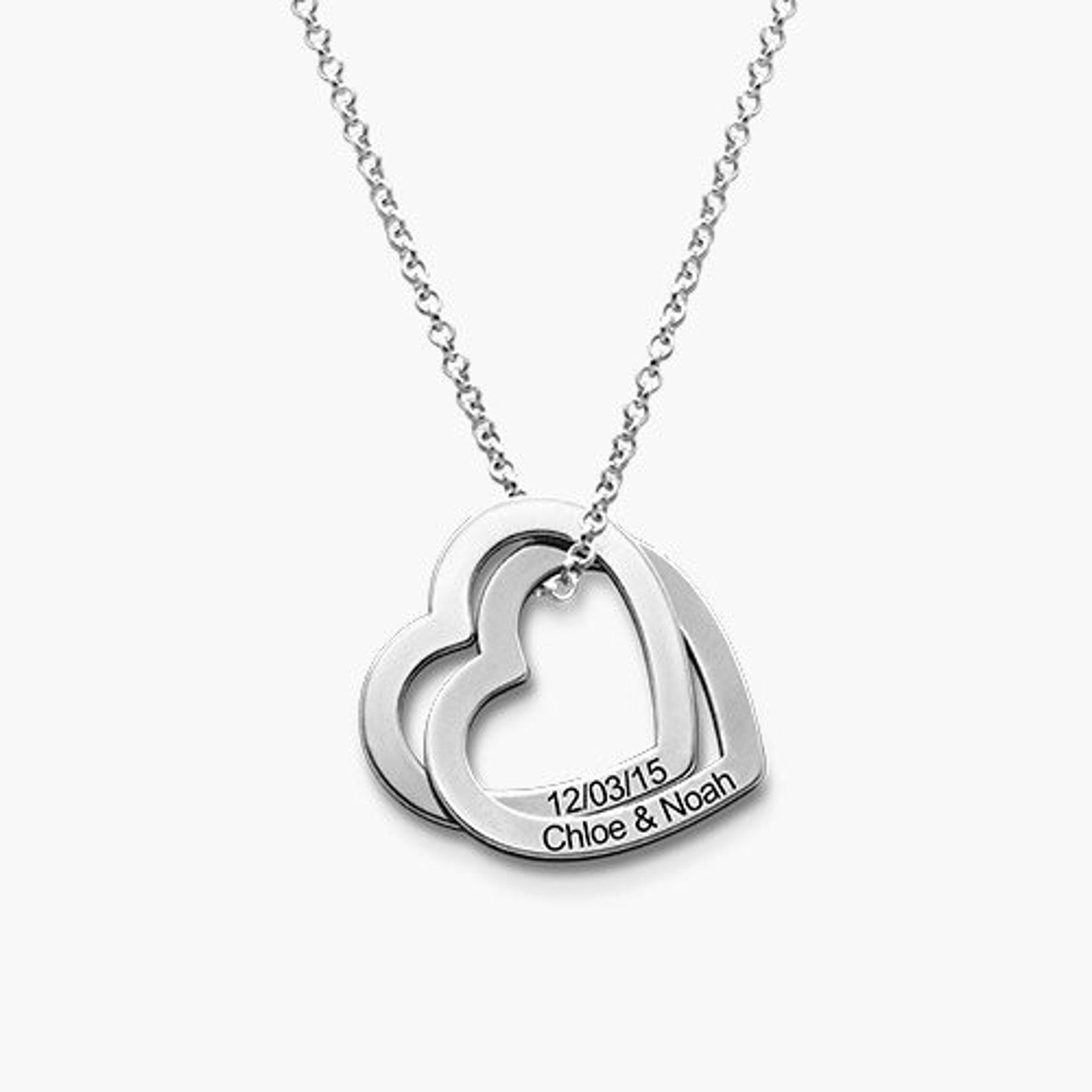 Personalized Engraved Interlocking Hearts Necklace in Silver Etsy