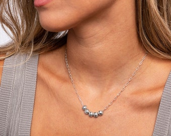 Personalized Balance Bead Link Chain Necklace • Silver 925, Gold with Diamond • Custom Christmas Jewelry Gift Woman, Mom, Grandma