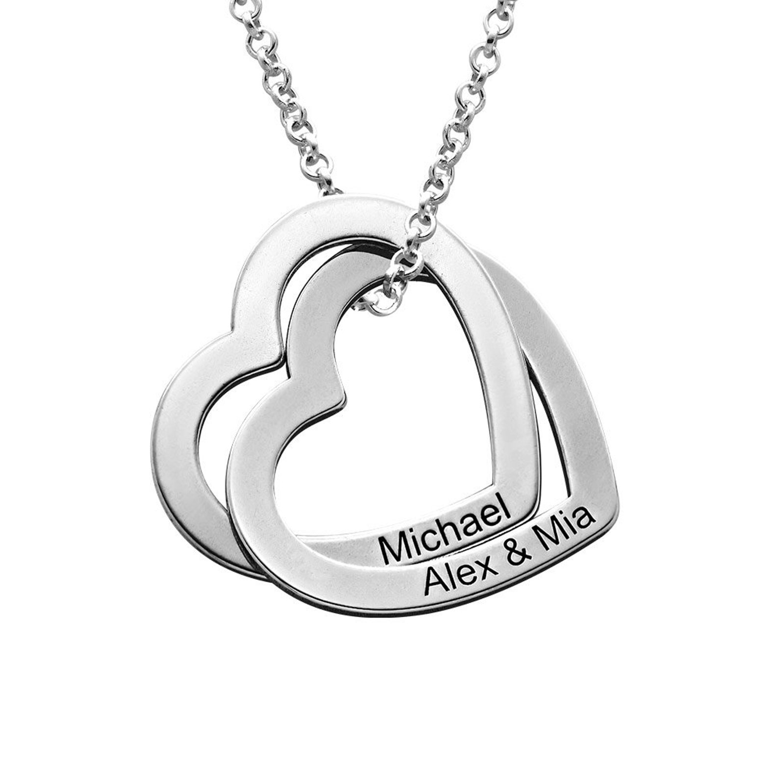 Personalized Engraved Interlocking Hearts Necklace in Silver Etsy