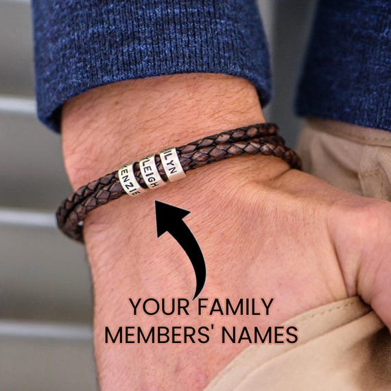 Father's Day Gift, Custom Engraved Brown/black Leather Bracelet