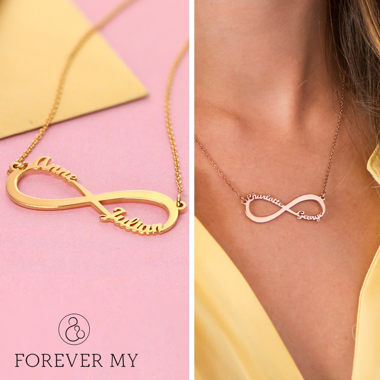 Mi Joya Personalizada Colgante Infinito Personalizado Con Nombres Familia - Collar Plata Mujer Con Hijos, Nietos - Gargantilla Para Regalar A Mama, Novia, Pareja - Regalo Día Madre (Plata, 3 Nombres