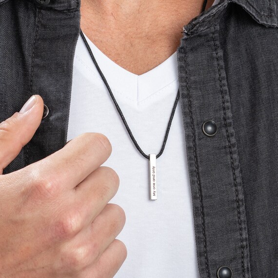 Men 3D Bar Pendant Necklace Silver Gold 