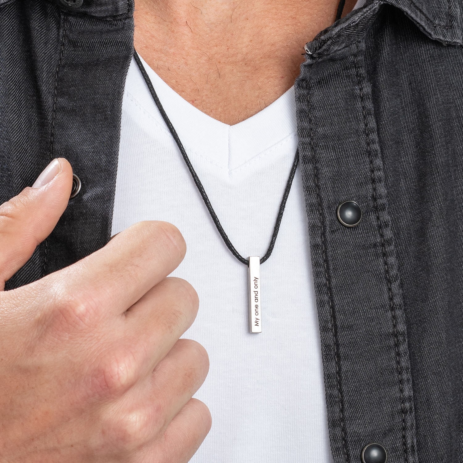 Men 3D Bar Pendant Necklace Silver Gold 