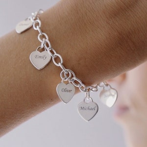 Personalized Heart Charms Bracelet Engraved Dainty Love Pendants with Names Custom made for Mom Grandma Wife Mother's Day Gift image 6