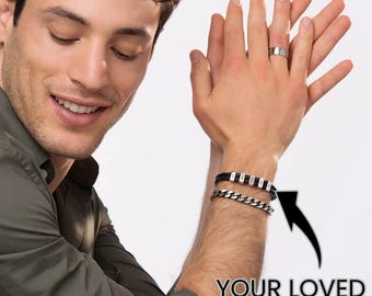 Custom Men's Engraved Double Braided Leather Bracelet • Personalized Beads • Jewelry for Him Boyfriend Husband • Father's Day Gift for Dad