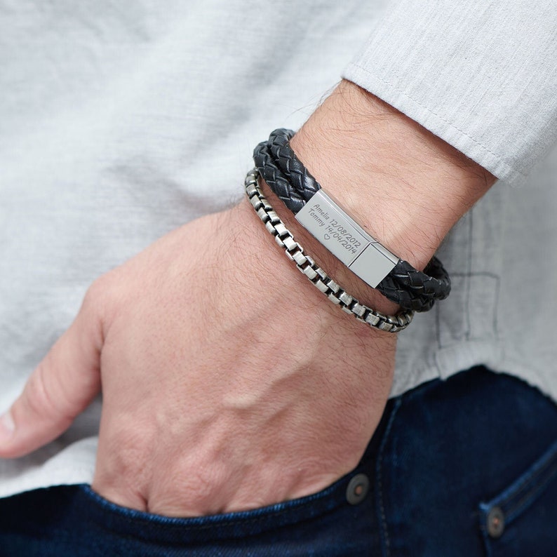 Personalized Engraved Men's Bracelet Stainless Steel Etsy