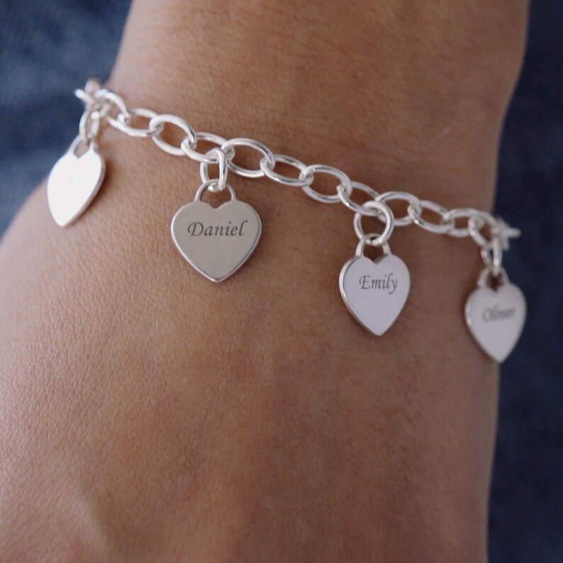 Gold Heart Charm Bracelet Engraved Pendant Personalized Etsy