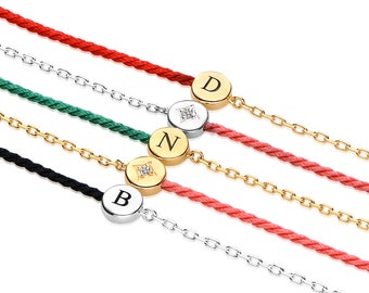 Half and Half Multiple Initial Bracelet with Diamond - Black or Red - Sterling Silver/Gold, Personalized Jewelry, Engraved Gift for Her