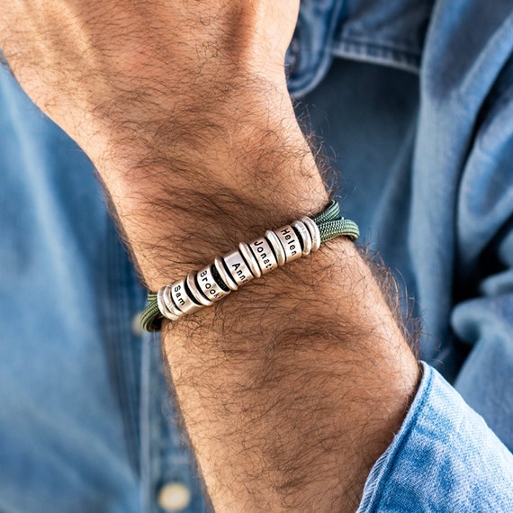 Personalized Black Bracelet Mens Custom Name Bracelet  Etsy