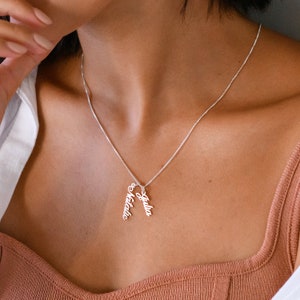 Multiple Heart Vertical Name Necklace - Silver 925/Gold, Diamond - Personalized Name Jewelry for Her, Mom, Wife • Christmas Gift