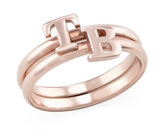 Custom Initial Gold Ring A-Z letters - Dainty Stacking Rings - Personalized Initial Rings - Minimal Stacking Initials • Christmas Gift