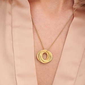 Customizable 4 Russian Rings Pendant Necklace • Multiple Circle Pendants Engraving • Silver Jewelry for Mom Wife • Christmas Gift