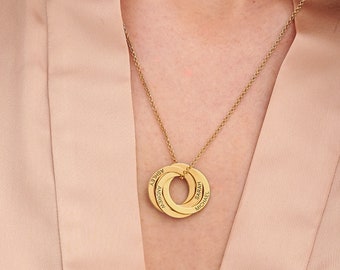 Customizable 4 Russian Rings Pendant Necklace • Multiple Circle Pendants Engraving • Silver Jewelry for Mom Wife • Christmas Gift