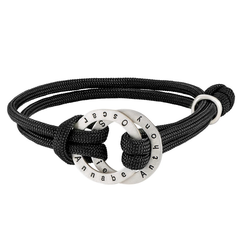 personalized gift Rope Men Bracelet Engraved Custom Hoop in Sterling Silver-Black or Green Cord Custom engraved bracelet Gifts for men