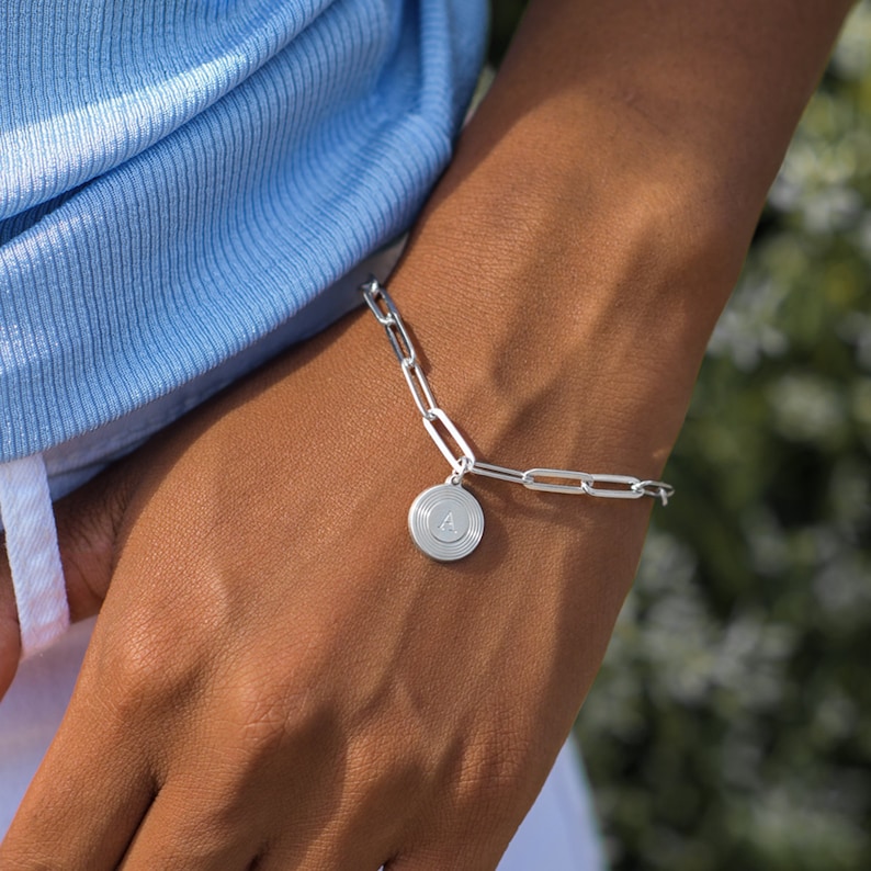 Initial Charm Link Anklet Bracelet Silver Rose Gold-Personalized Name Anklets Initials Charms Dainty Engraved Mothers Jewelry Gift for Her
