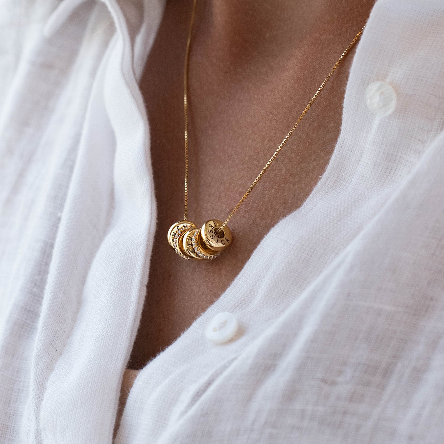 Engraved Beads Necklace • Personalized Engraved Disc Candy Pendant • Customized Jewelry Gifts for Her, Mom, Grandma • Christmas Gift