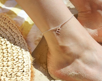 Initial Anklet Bracelet in Silver 925 or Gold • Personalized Custom Initials Anklets • Jewelry for Her, Mom, Wife • Christmas Gift