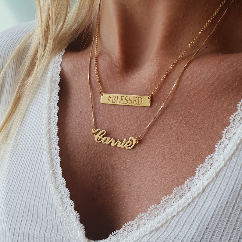 Personalized Engraved Gold Bar Necklace for Wedding Custom Etsy