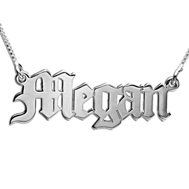 Old English Name Necklace Sterling Silver 925 Name Nameplate Etsy