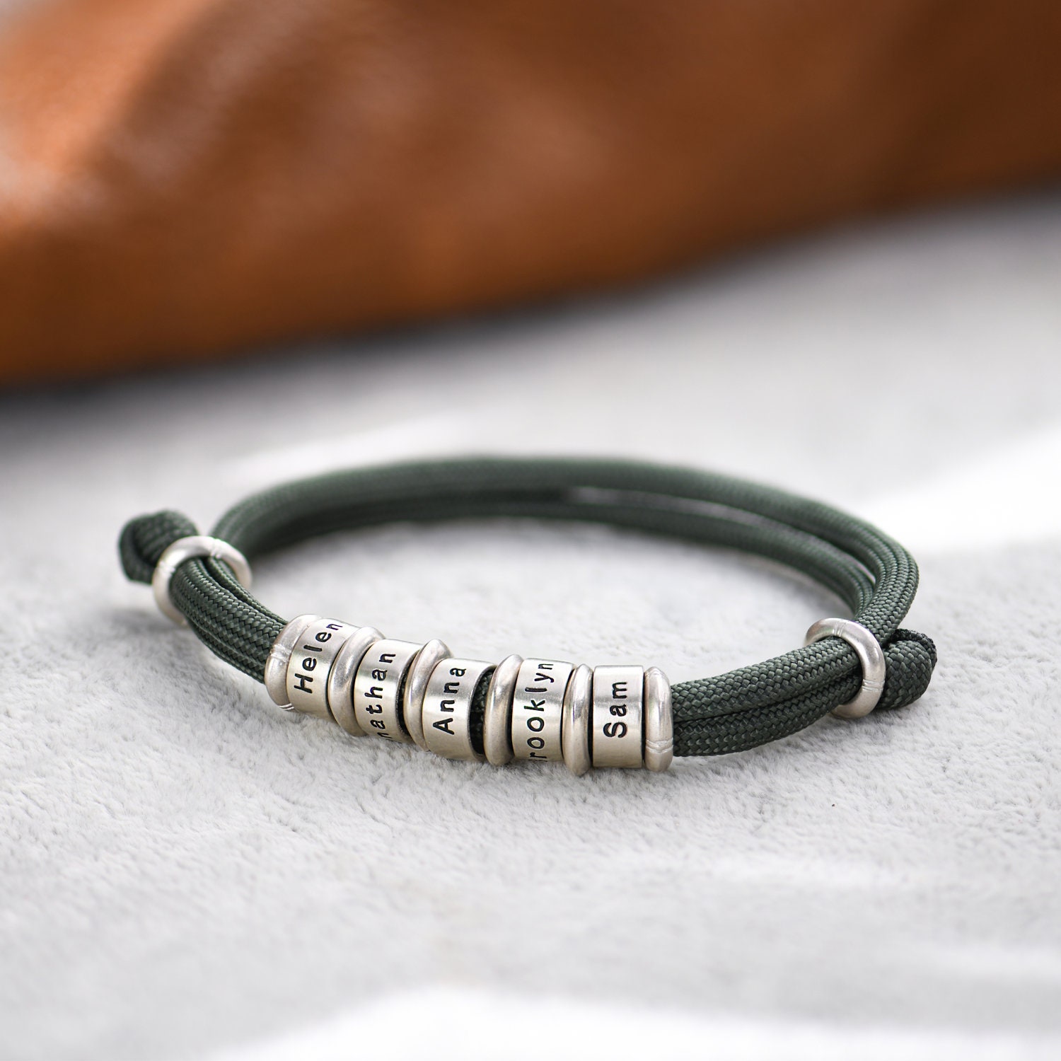 Customizable Mens Bracelet with Engraved Name Beads in Silver Etsy