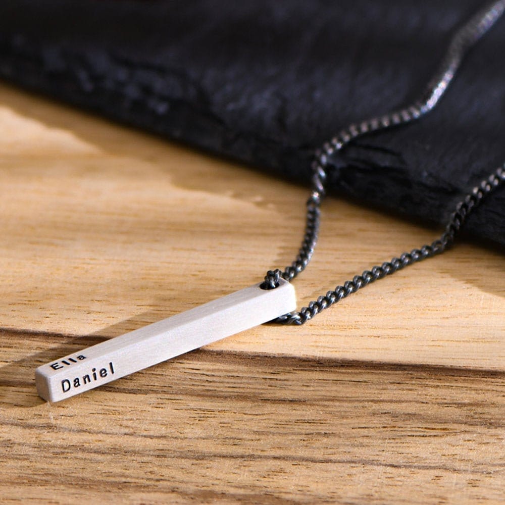 3D Bar Pendant Men Necklace Matte 