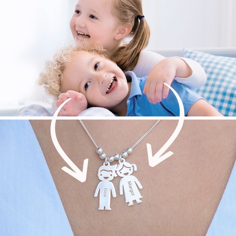 Boy or Girl Figures Engraved Charms Pendant Necklace Silver Etsy