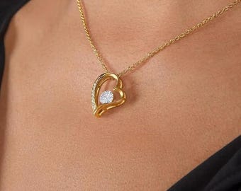 Forever Love Heart Necklace | Stainless Steel Pendant | Cubic Zirconia | Romantic Gift for Her | Elegant Jewelry