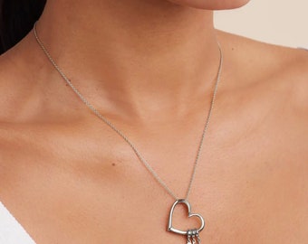 Personalized Heart and Charms with Initials & 0.10 CT Diamond Necklace • Gold Silver • Engraved Family Jewelry for Mom • Gifts for Her