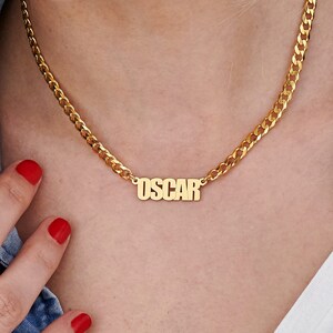 Collar unisex con nombre personalizado para él y para ella • Placa con nombre personalizada • Joyería de cadena gruesa para él y para ella • Regalo de Navidad