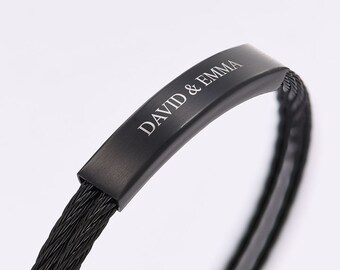 Personalized Stainless Steel ID Cuff Bracelet For Men - Custom Engraved With Name Or Photo - Gift For Dad, Husband - View #9