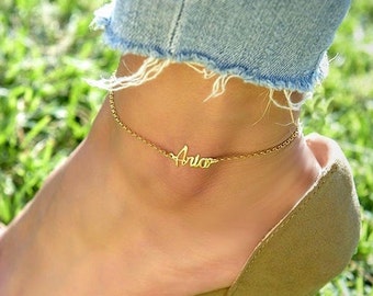 Personalized Gold Name Bracelet Anklet • Gold Custom Name Anklets Dainty Classic Delicate Anklet Initial for Her Mom • Mother's Day Gift