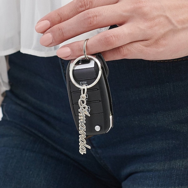 Custom Name Keychain • Key Chain Sterling Silver with Any Name Word • Personalized Key Ring  Gift for Mom Dad  Hubby • Mother's Day Gift