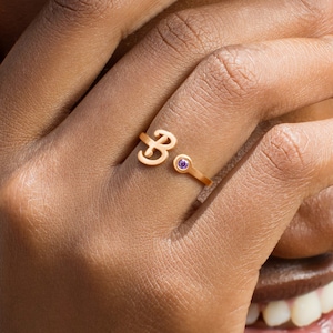 Personalized Custom Initial Birthstone Ring • Gold Midi Stacking Initials Ring • Custom Name Gemstone Ring for Her • Christmas Gift